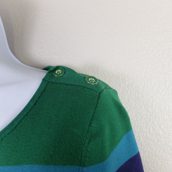Banana Republic Green and Blue Striped Shoulder Button Sweater Blouse Size M - Picture 3 of 6